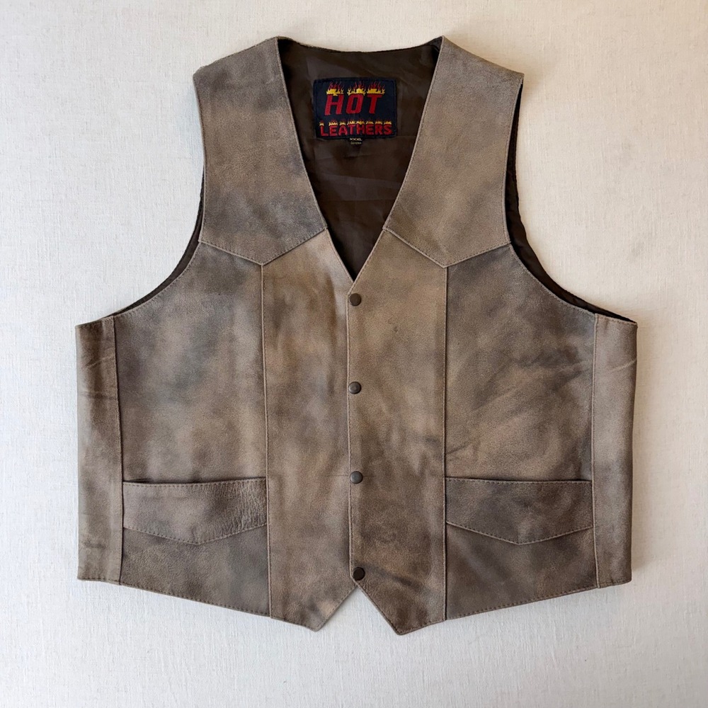 Hot Leathers Distressed Western Biker Leather Vest Mens XXXL Brown
